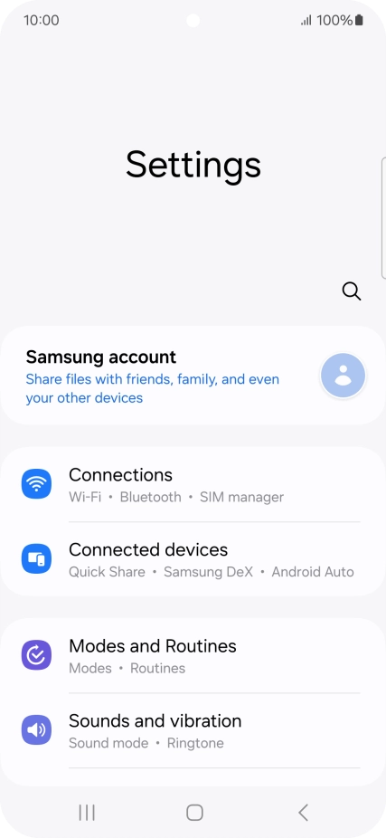 Samsung Settings showing Connections