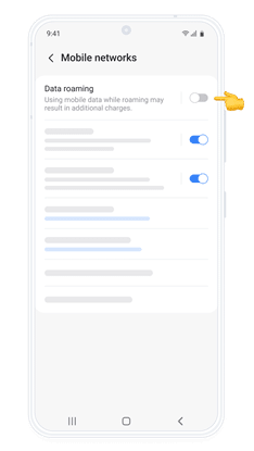 Samsung Data Roaming toggle