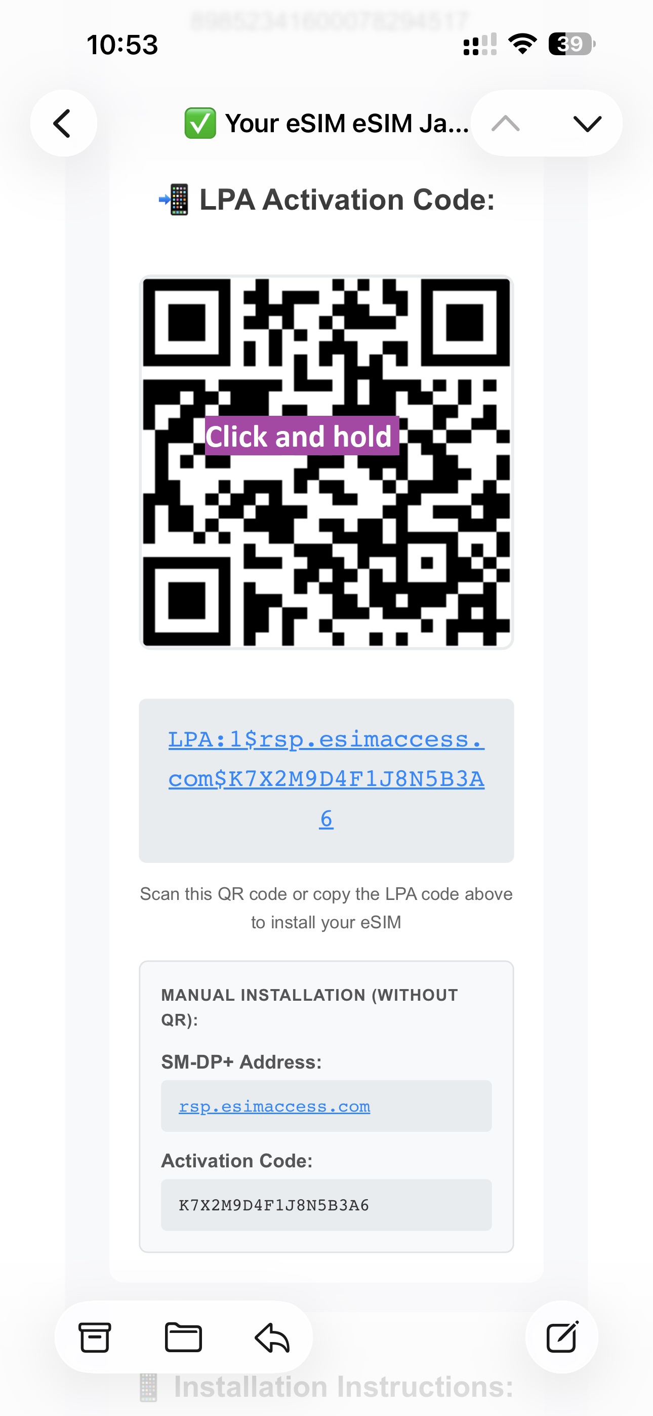 Appui long sur le QR code